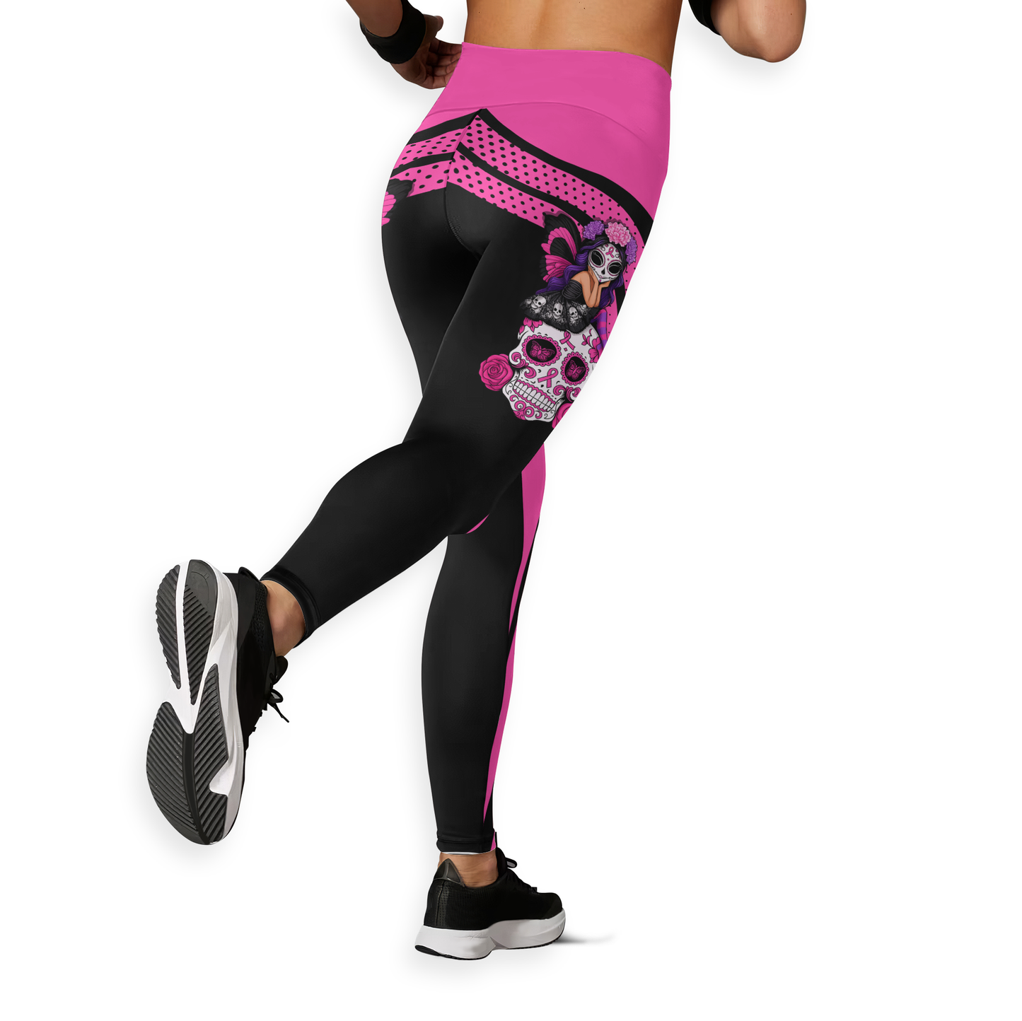 Breast Cancer Awareness Gothic Fairy on Sugar Skull "Fight Like A Girl" Combo Legging + Tanktop, Custom Choo