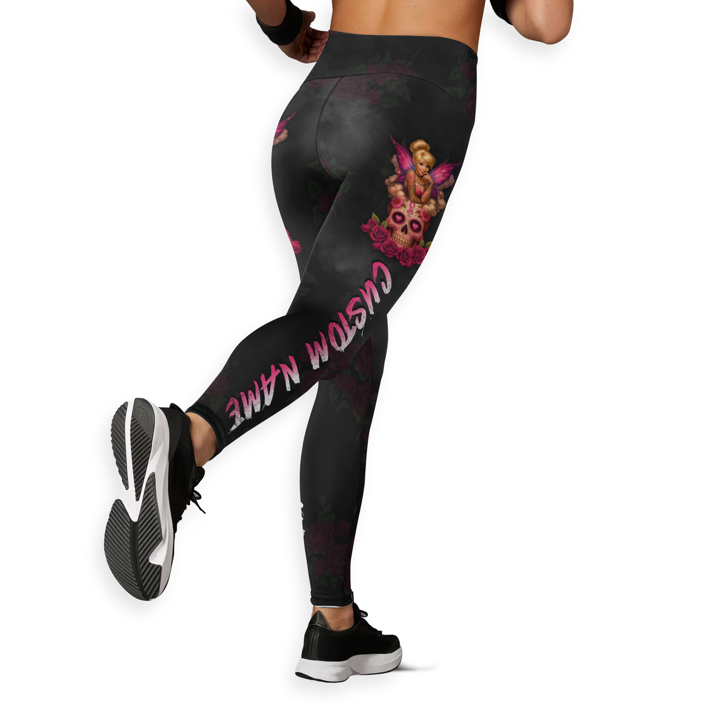 Personalized Breast Cancer Awareness "Fight Like A Girl" Fairy Sugar Skull Tank Top & Leggings Set, Custom Choo