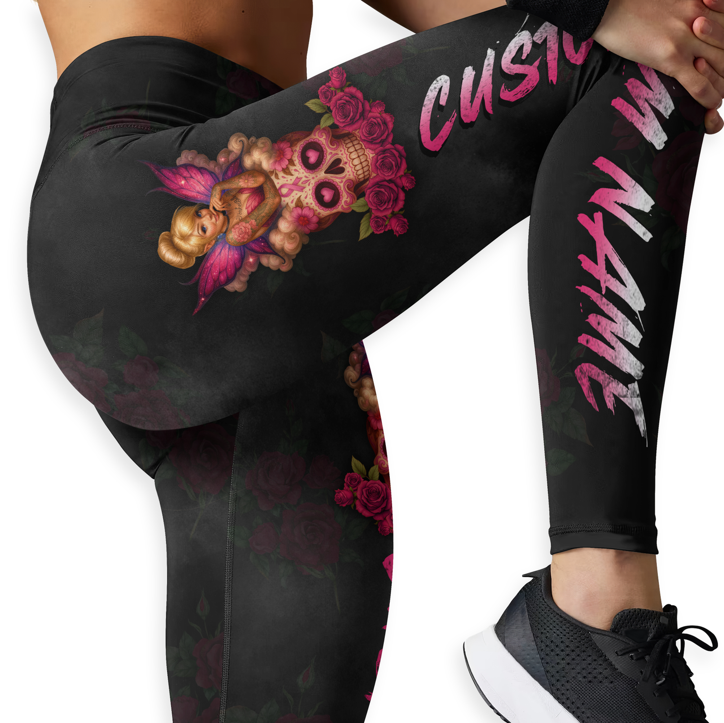 Personalized Breast Cancer Awareness "Fight Like A Girl" Fairy Sugar Skull Tank Top & Leggings Set, Custom Choo