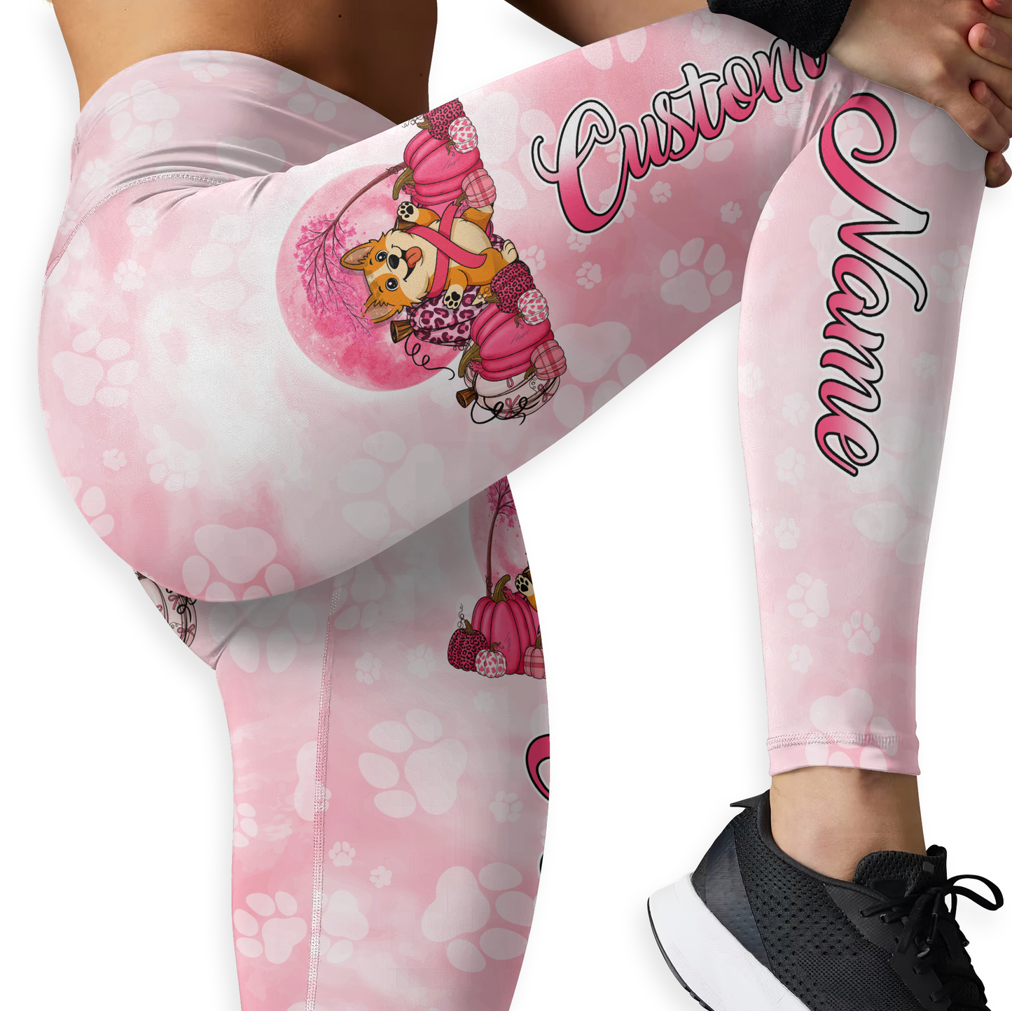 Breast Cancer Awareness Corgi Custom Name Tank Top & Leggings, Custom Choo