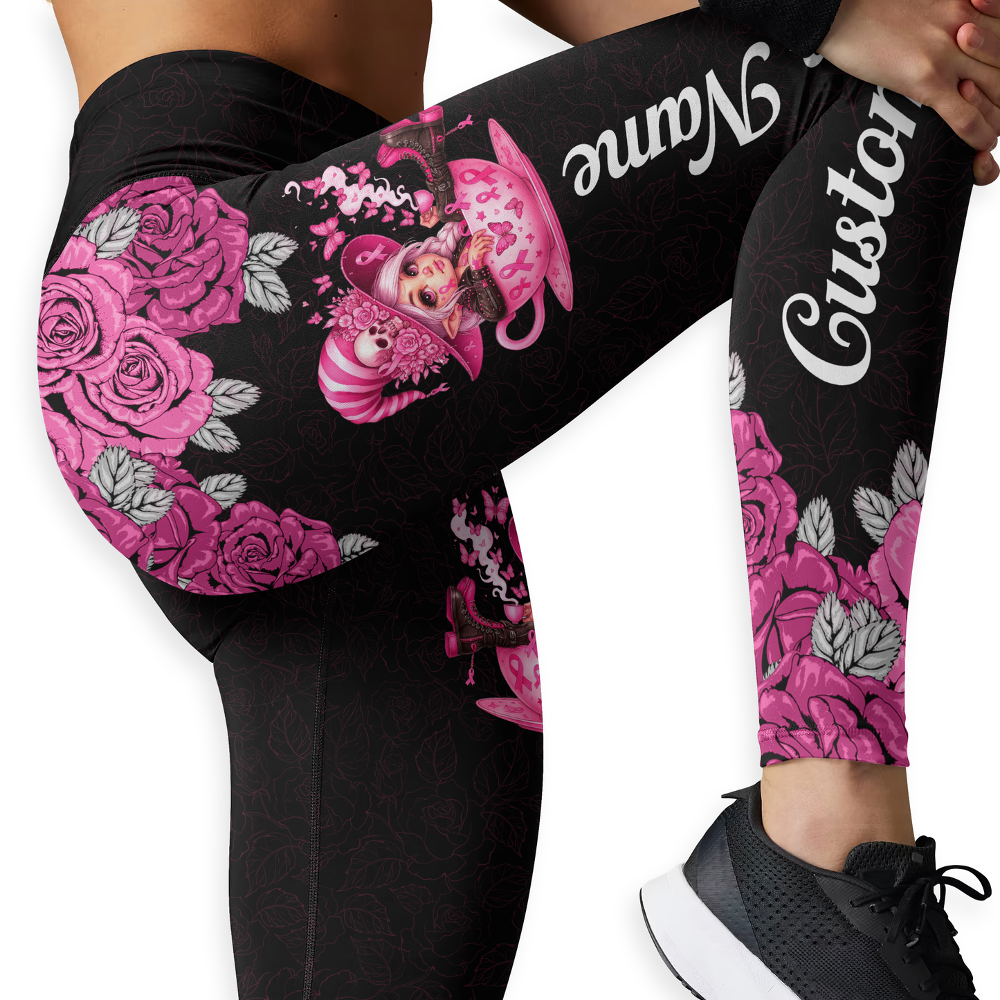 Personalized "Fight Like A Girl" Breast Cancer Awareness Hollow Tank Top and Leggings Set, Custom Choo