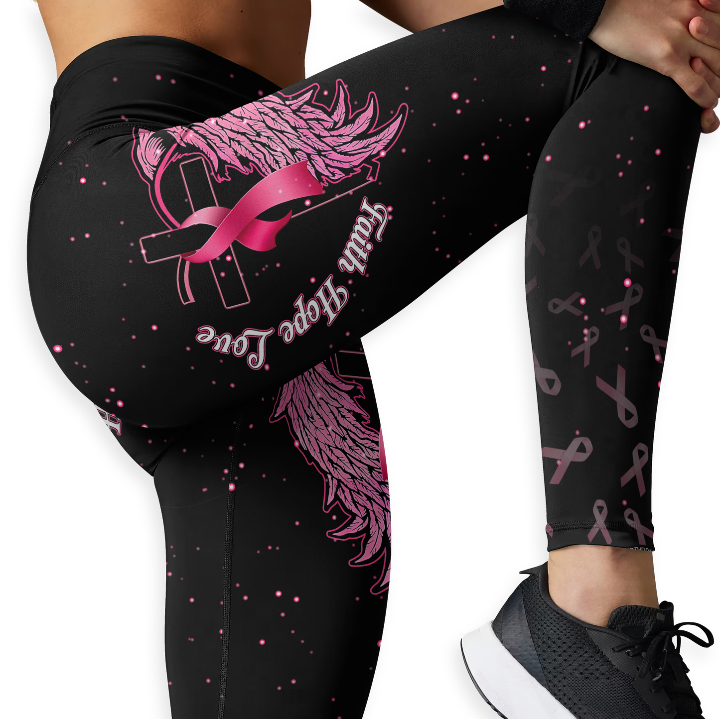 Faith Hope Love For My Mom In Heven - Combo Legging Tanktop Breast Cancer Awareness