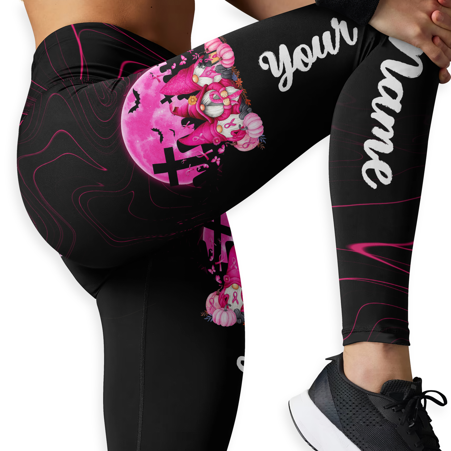 Personalized "In October We Wear Pink" Gnomes Leggings and Tank Top Set, Custom Choo
