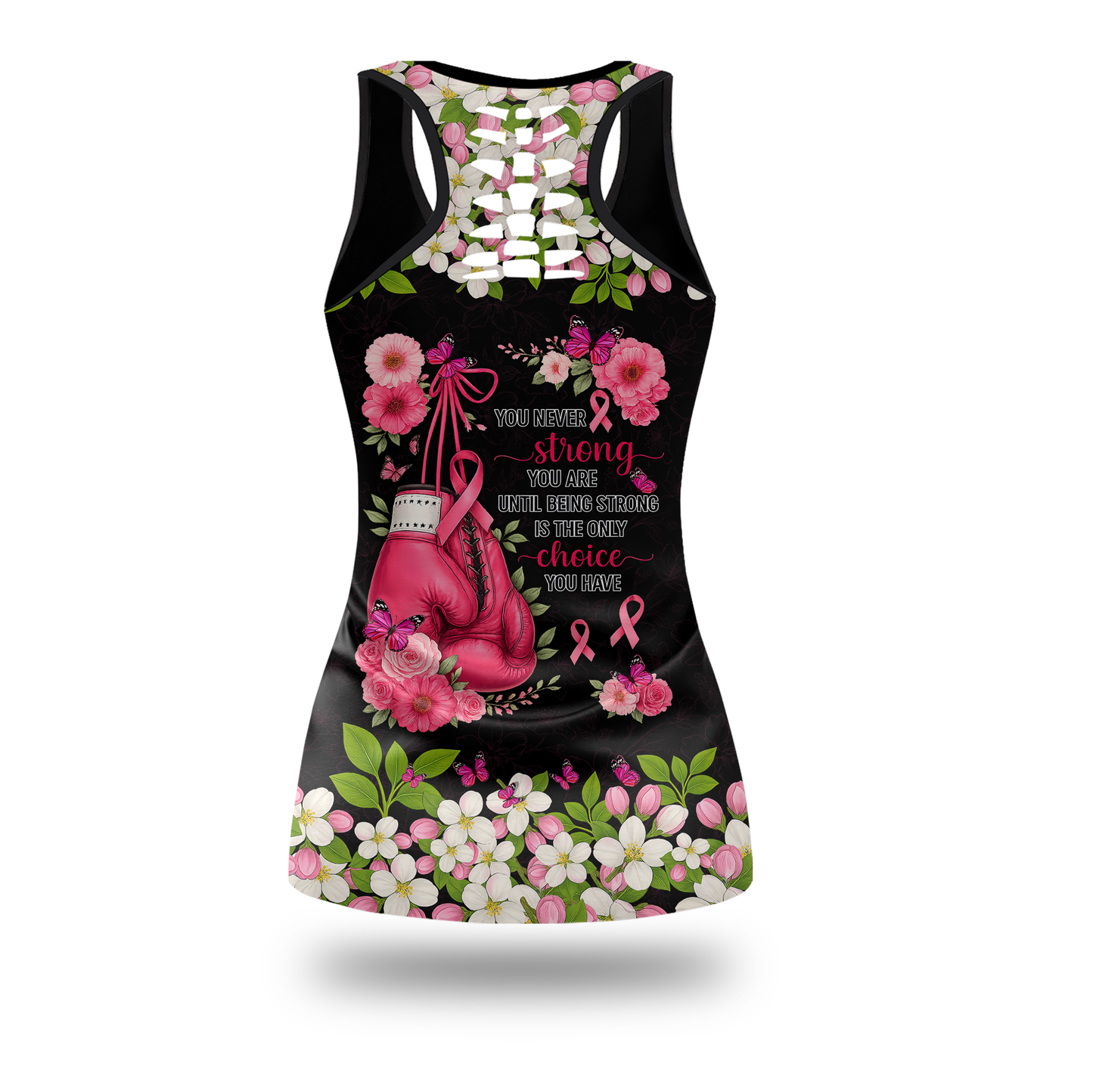 Personalized Floral Fight Like Warrior - Combo Legging Tanktop Breast Cancer Awareness