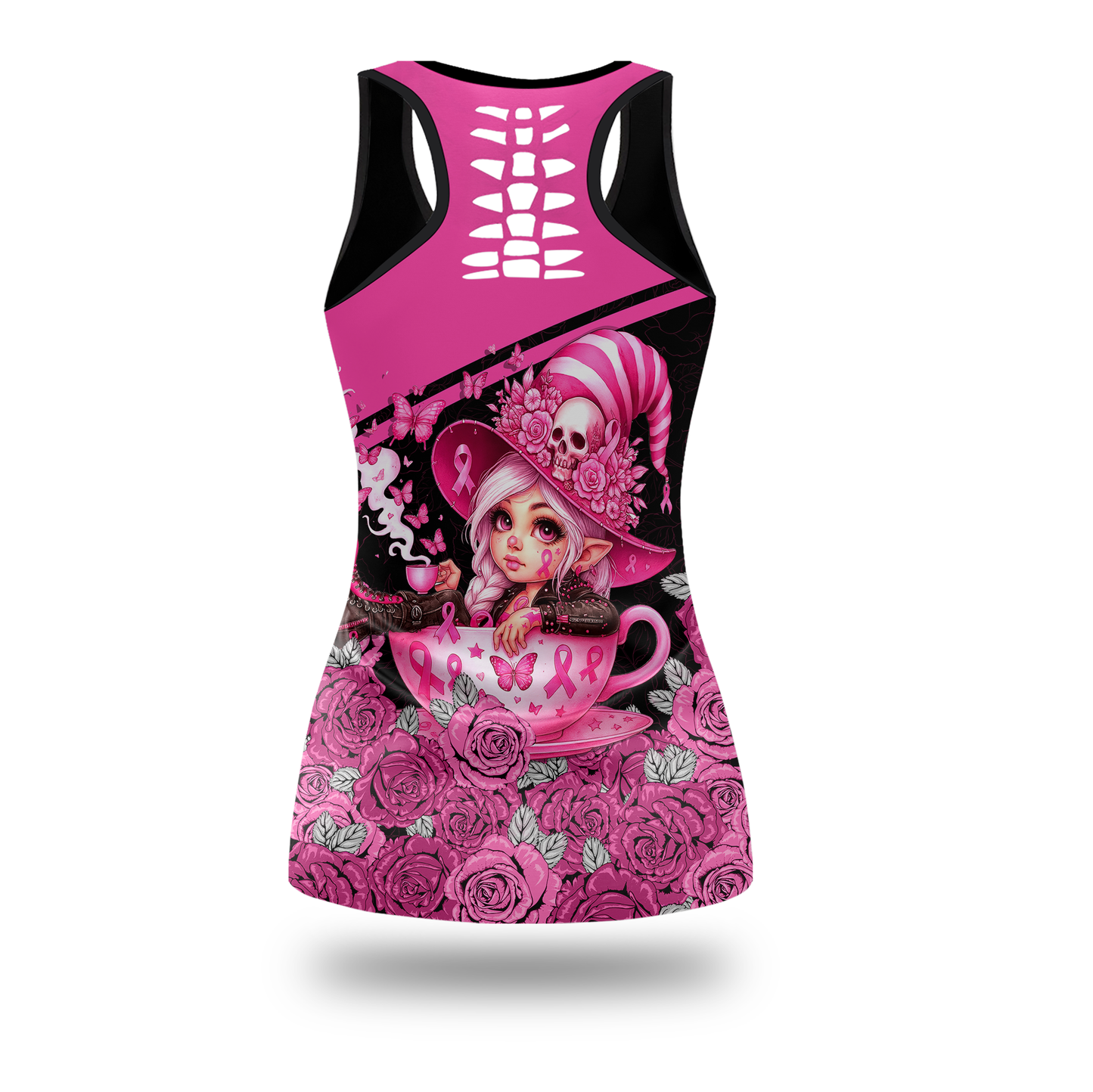 Personalized "Fight Like A Girl" Breast Cancer Awareness Hollow Tank Top and Leggings Set, Custom Choo