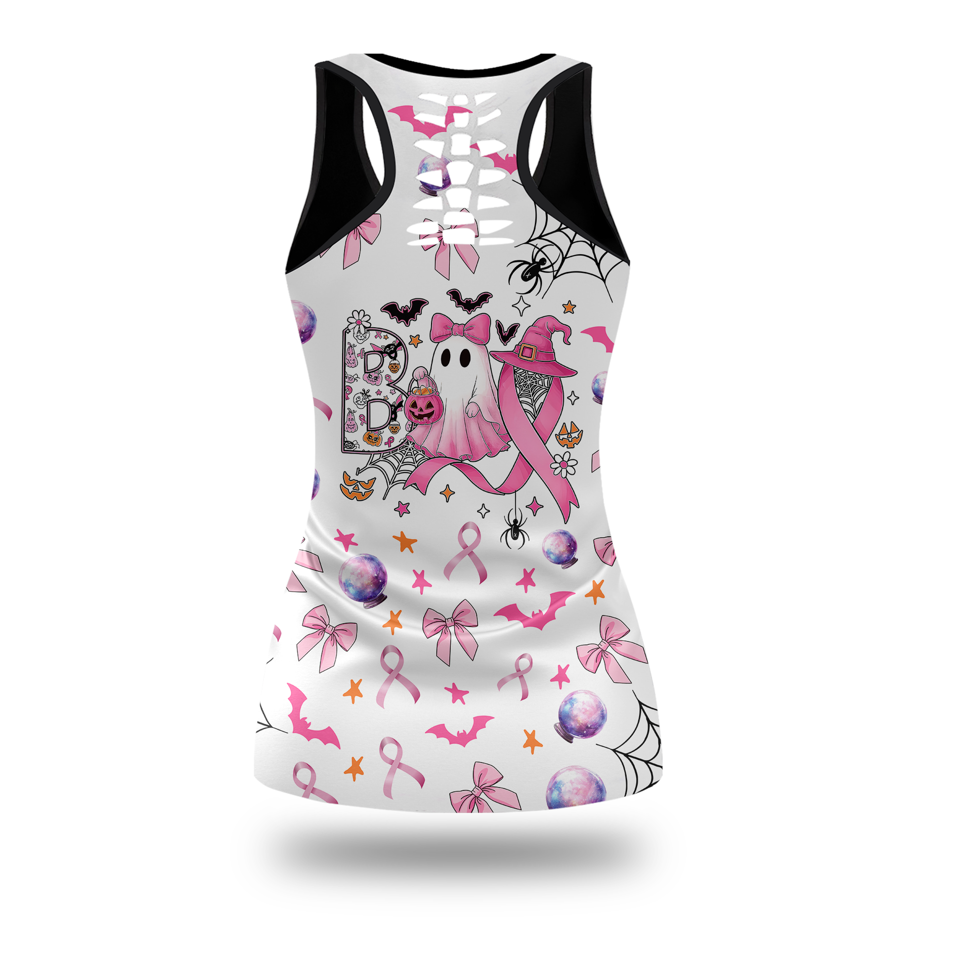Pink Ribbon Ghost "Boo" Hollow Tank and Leggings Combo, Custom Choo