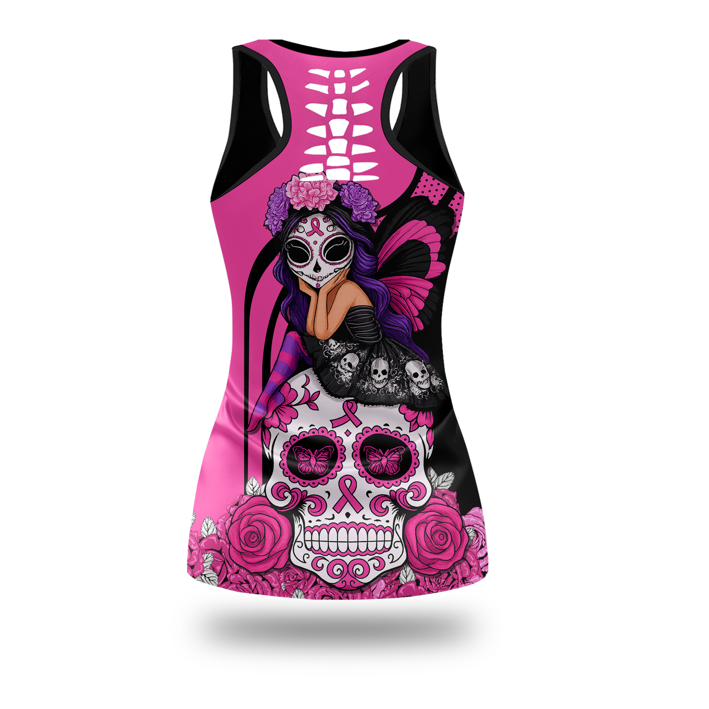 Breast Cancer Awareness Gothic Fairy on Sugar Skull "Fight Like A Girl" Combo Legging + Tanktop, Custom Choo