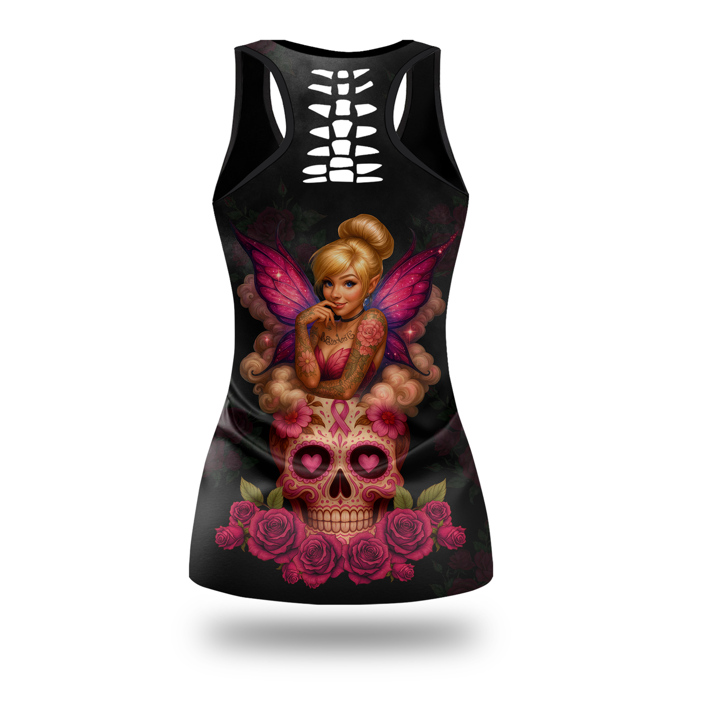 Personalized Breast Cancer Awareness "Fight Like A Girl" Fairy Sugar Skull Tank Top & Leggings Set, Custom Choo