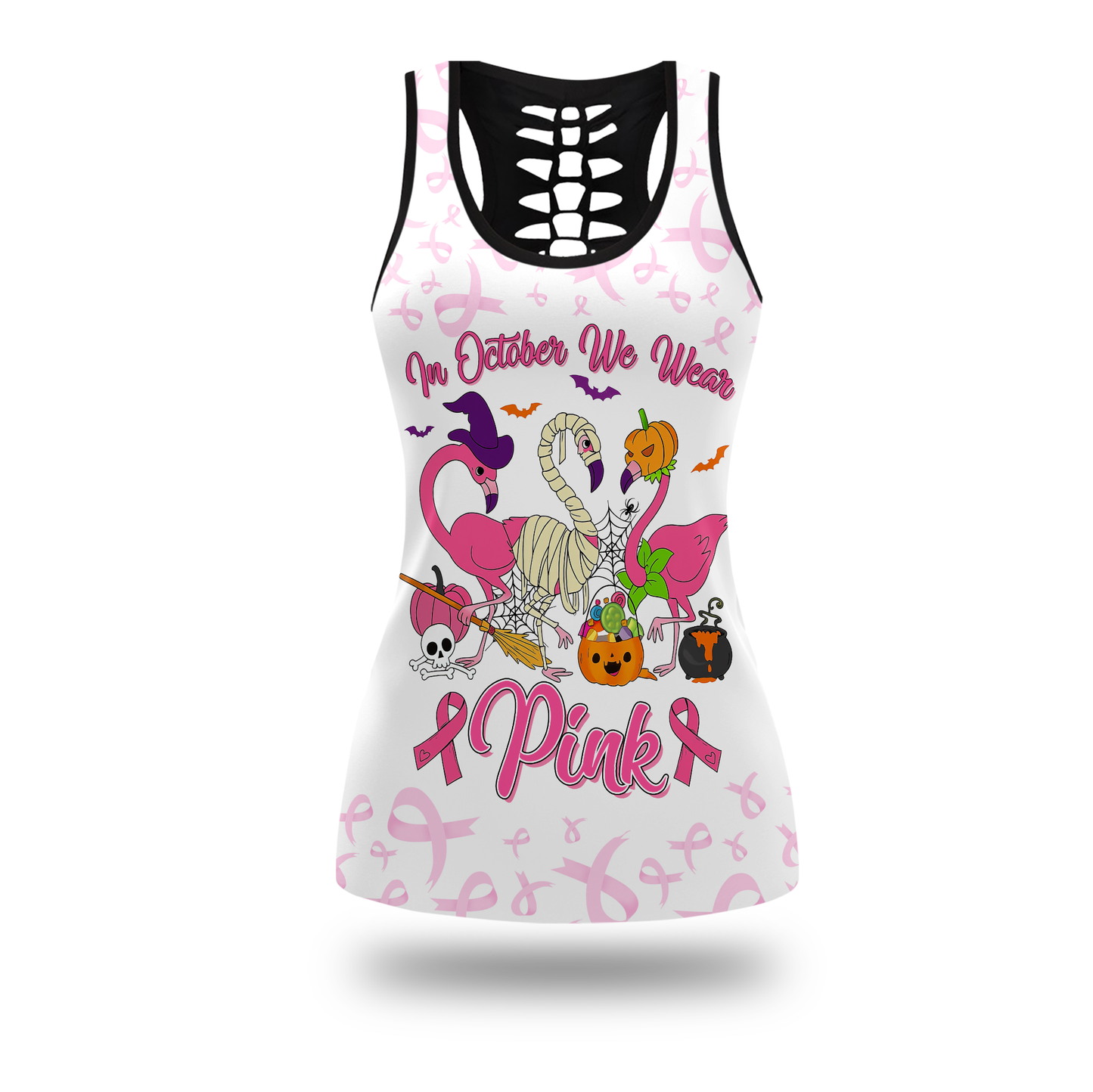 Spooky Flamingo Breast Cancer Awareness Outfit, Custom Choo