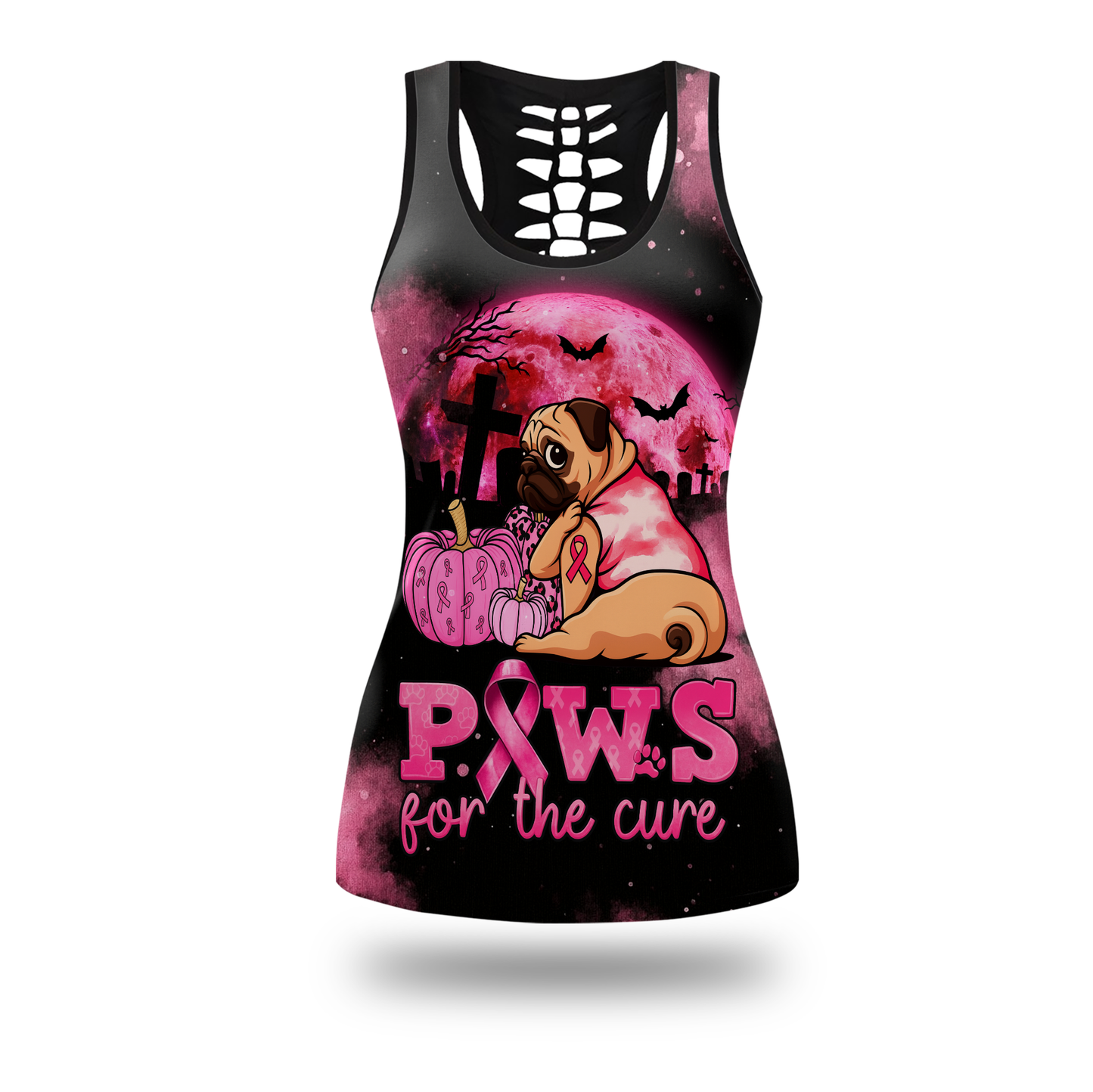 Pug Halloween Breast Cancer Awareness Leggings and Tank Top Set