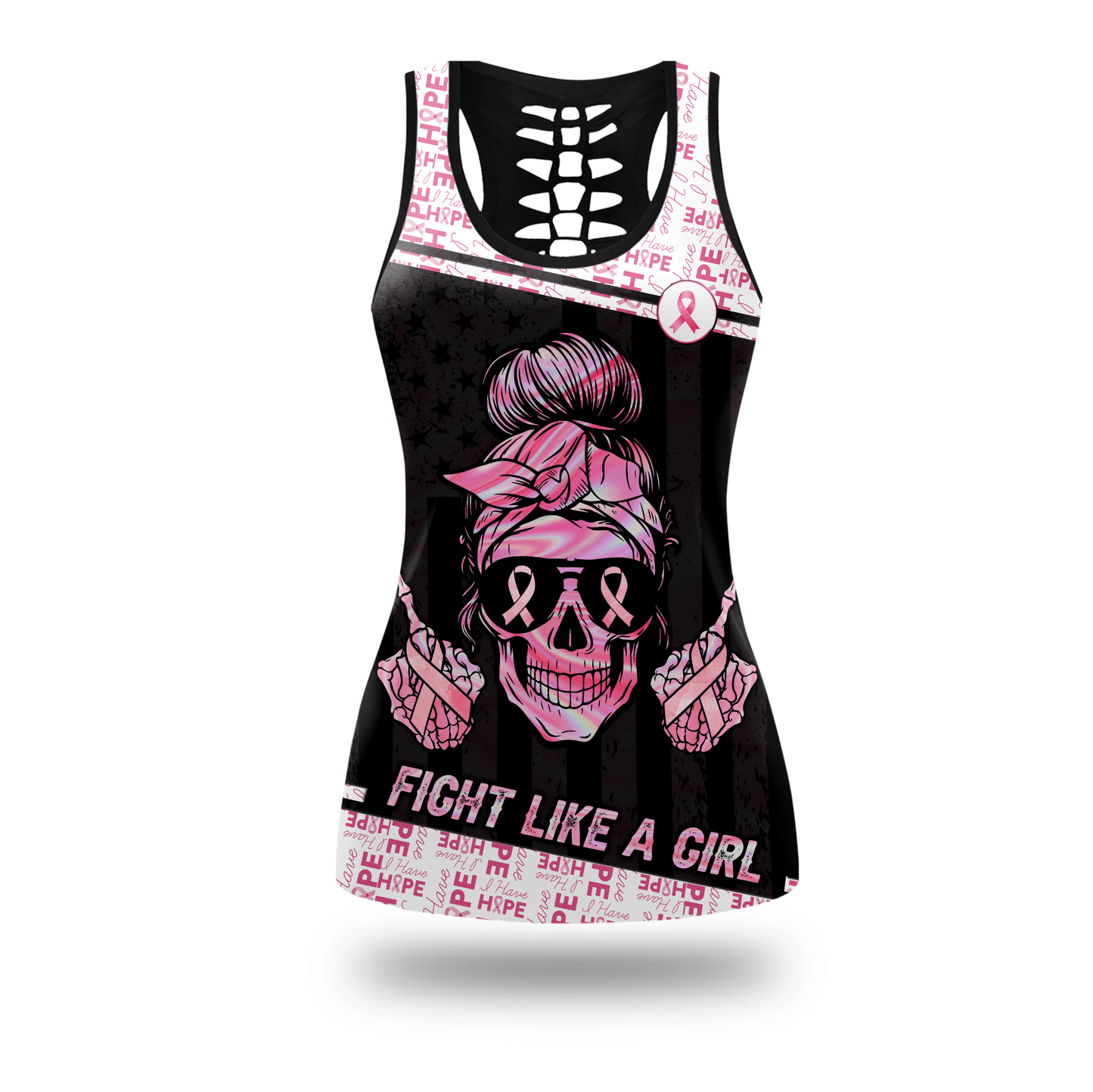 Personalized Fight Like A Skull Girl- Combo Legging Tanktop Breast Cancer Awareness