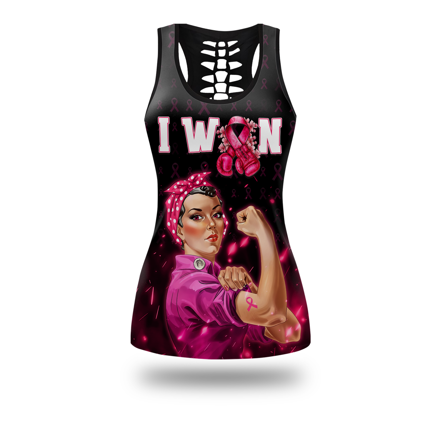 "I Won" Pink Ribbon Fighter Rosie the Riveter Leggings and Tank Outfit