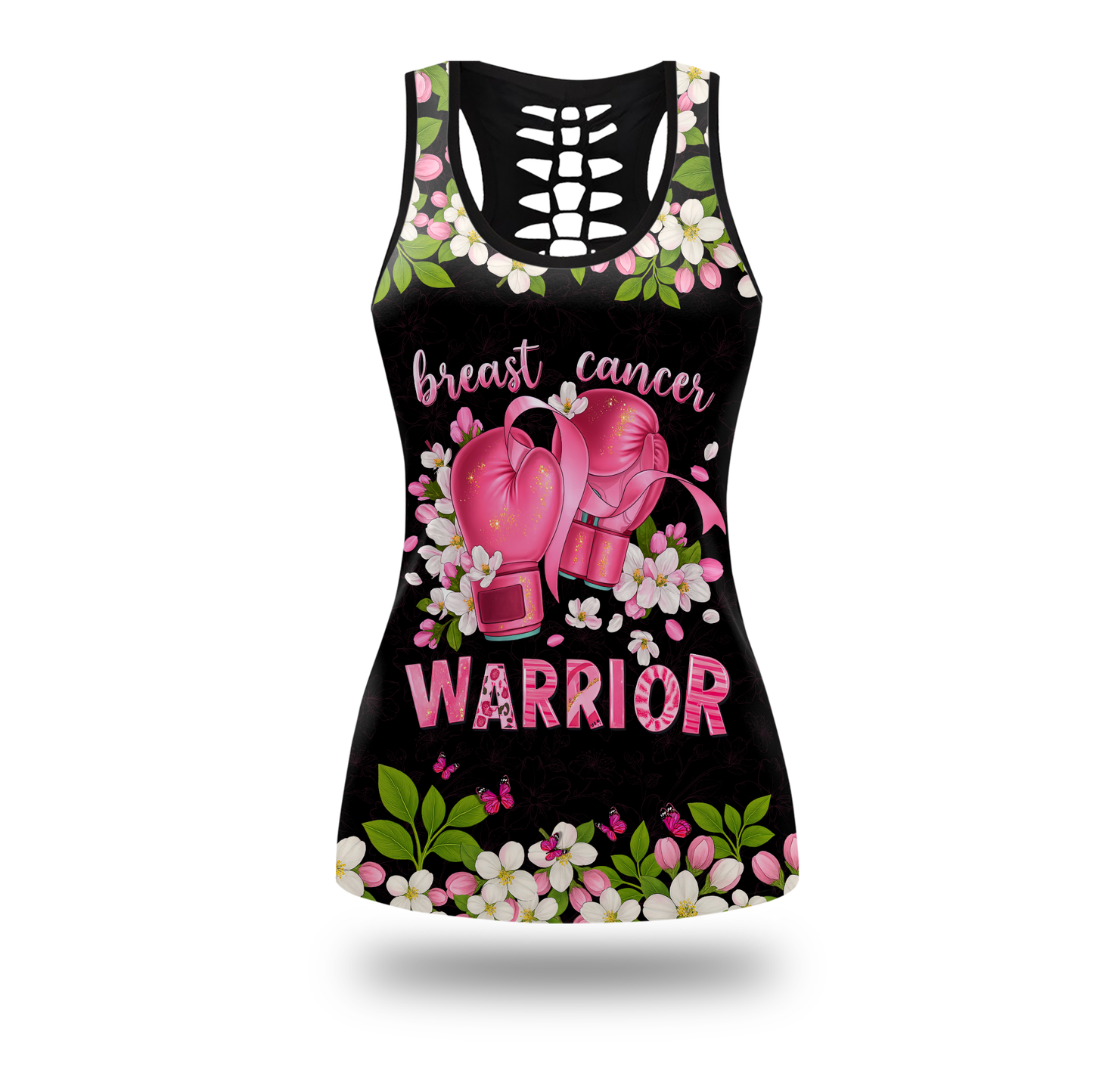 Personalized Floral Fight Like Warrior - Combo Legging Tanktop Breast Cancer Awareness