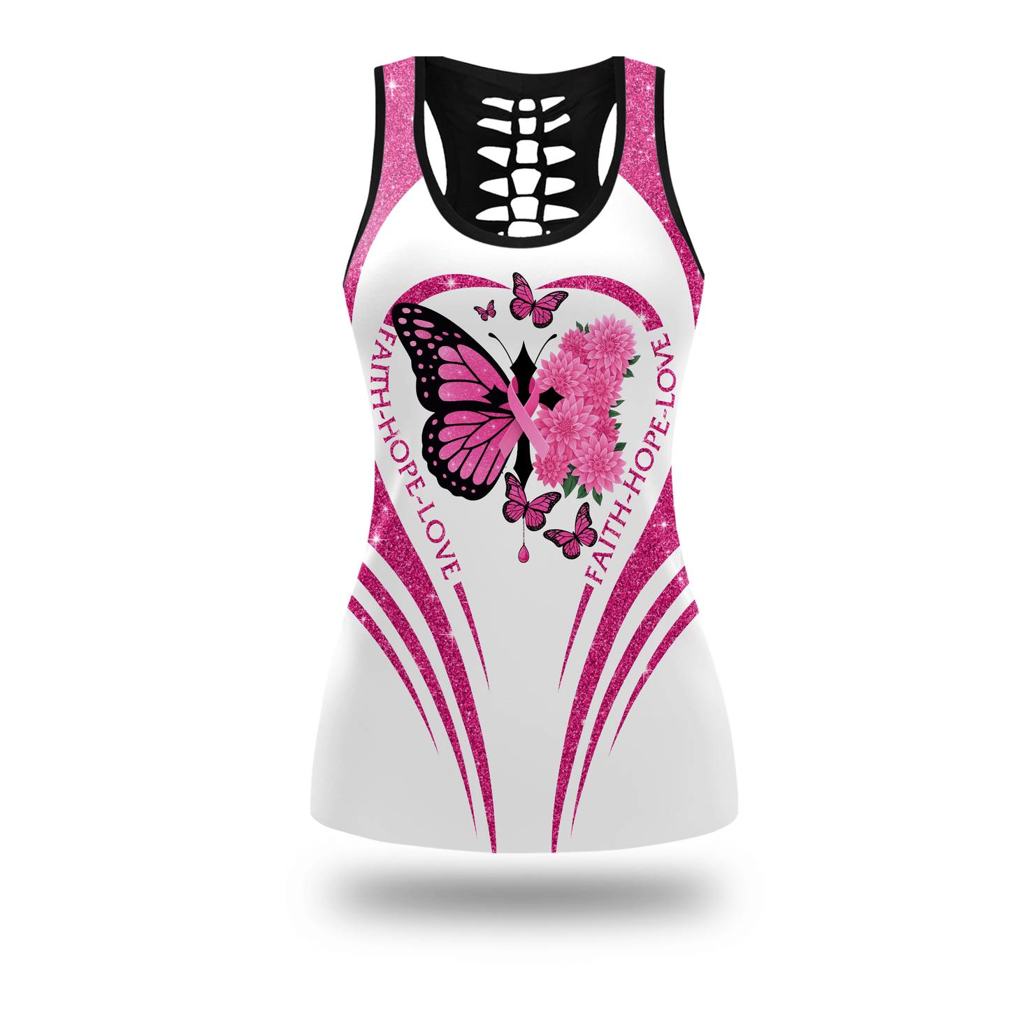 Faith Hope Love Cross-Marked Butterfly - Combo Legging Tanktop Breast Cancer Awareness