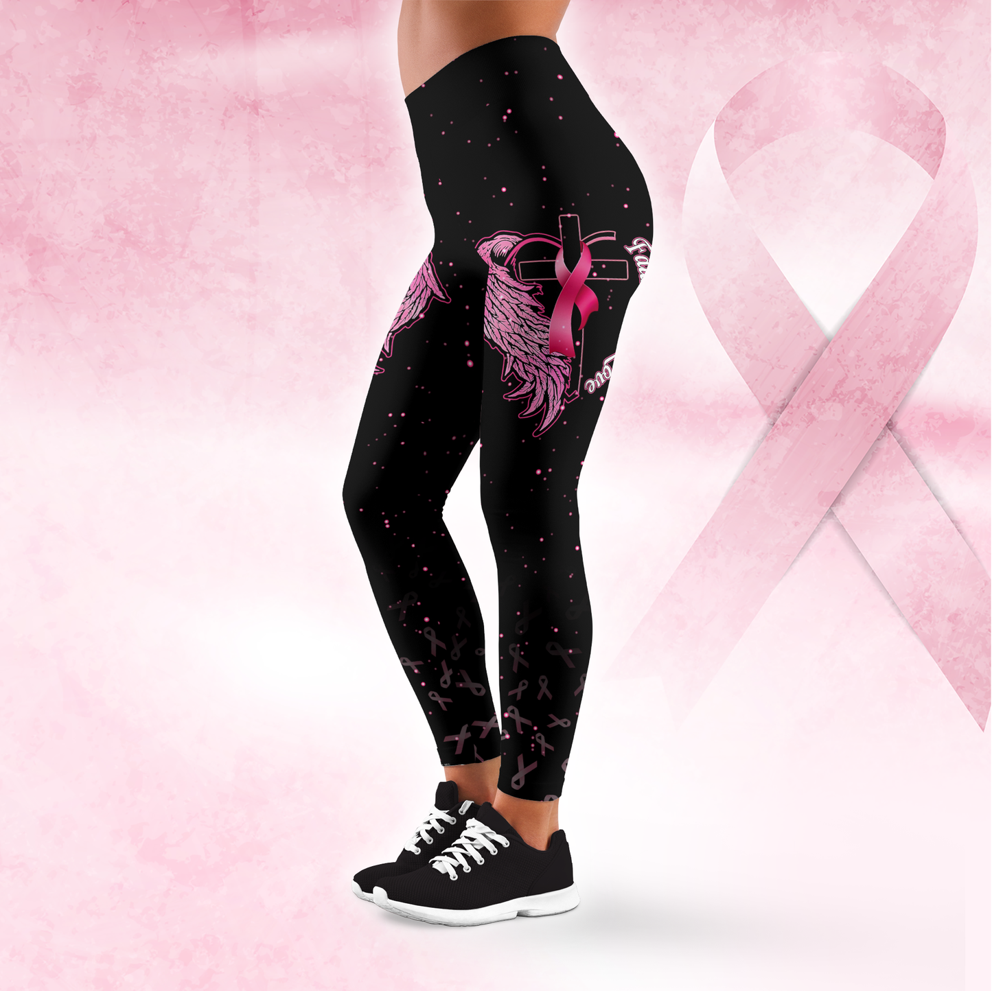 Faith Hope Love For My Mom In Heven - Combo Legging Tanktop Breast Cancer Awareness