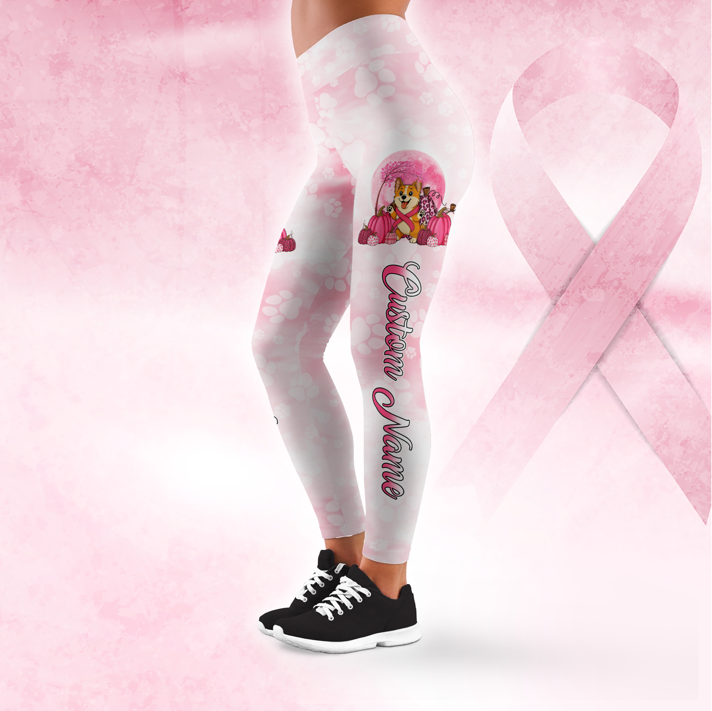 Breast Cancer Awareness Corgi Custom Name Tank Top & Leggings, Custom Choo