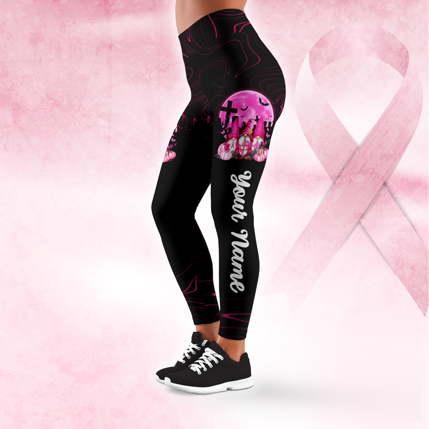 Personalized "In October We Wear Pink" Gnomes Leggings and Tank Top Set, Custom Choo