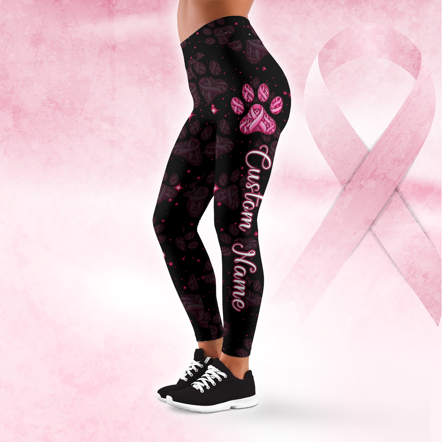 Personalized Paws For A Cure - Combo Legging Tanktop Breast Cancer Awareness