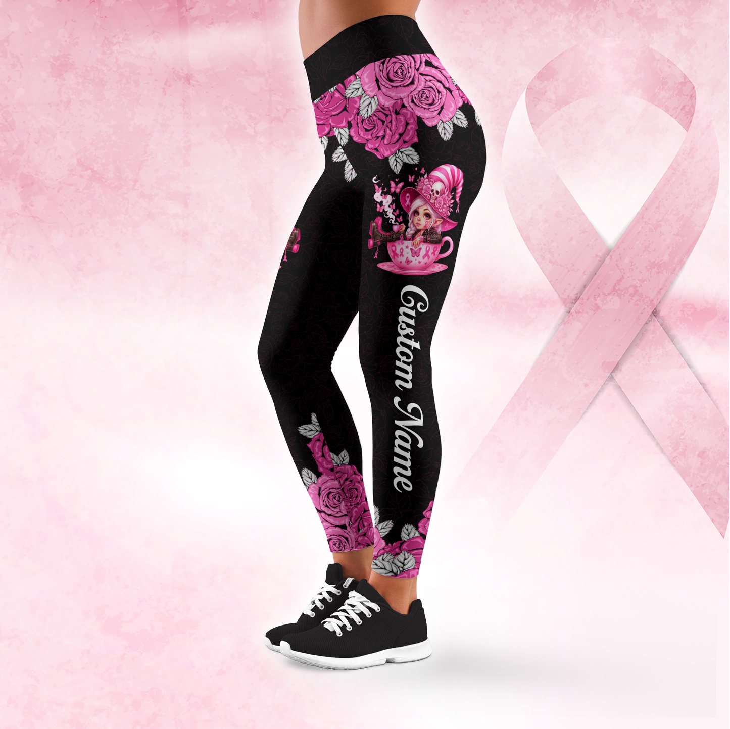 Personalized "Fight Like A Girl" Breast Cancer Awareness Hollow Tank Top and Leggings Set, Custom Choo