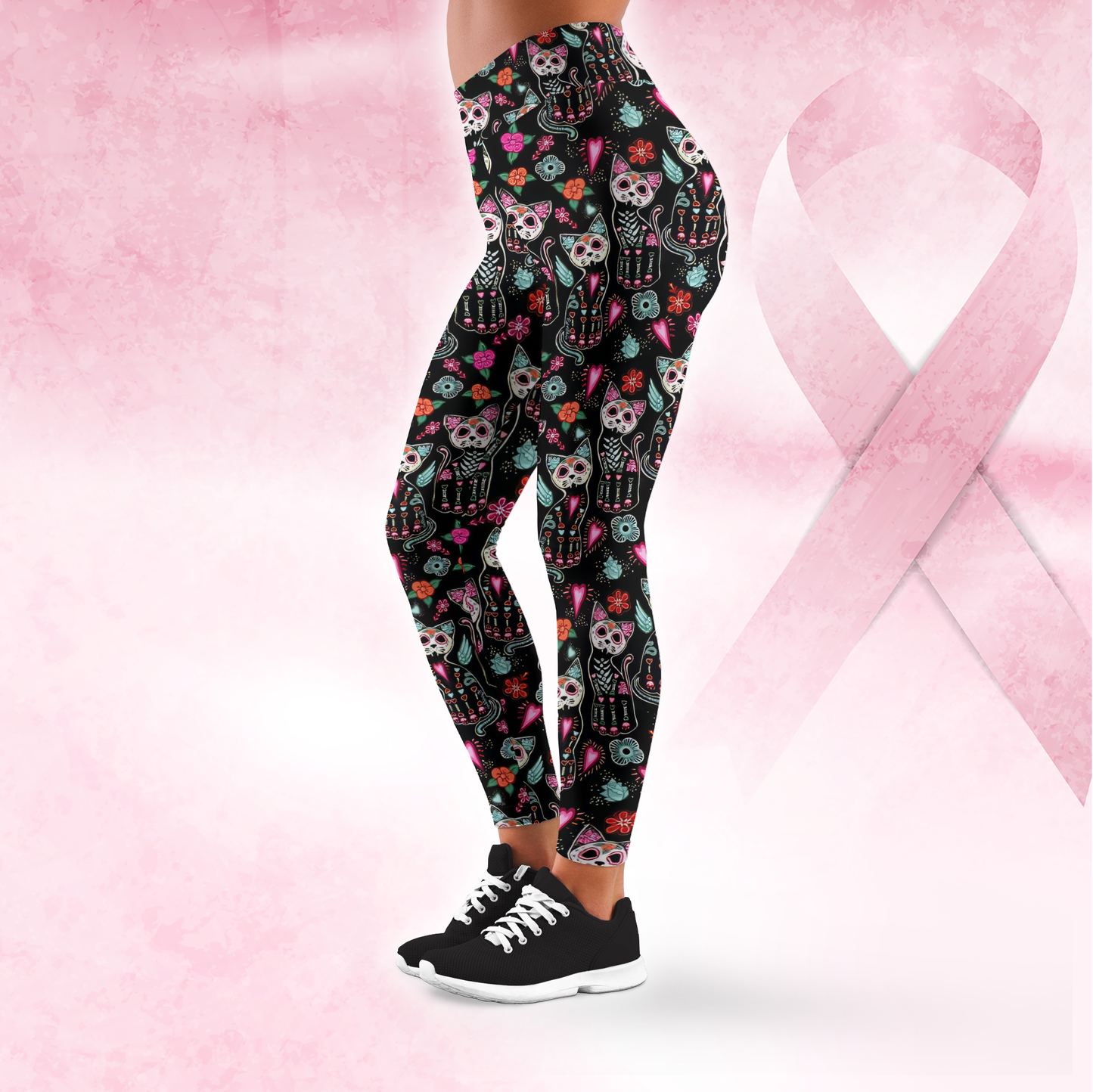 Sugar Skull Cat Leggings & Tank Top Set – Day of the Dead Workout Outfit for Women, Custom Choo
