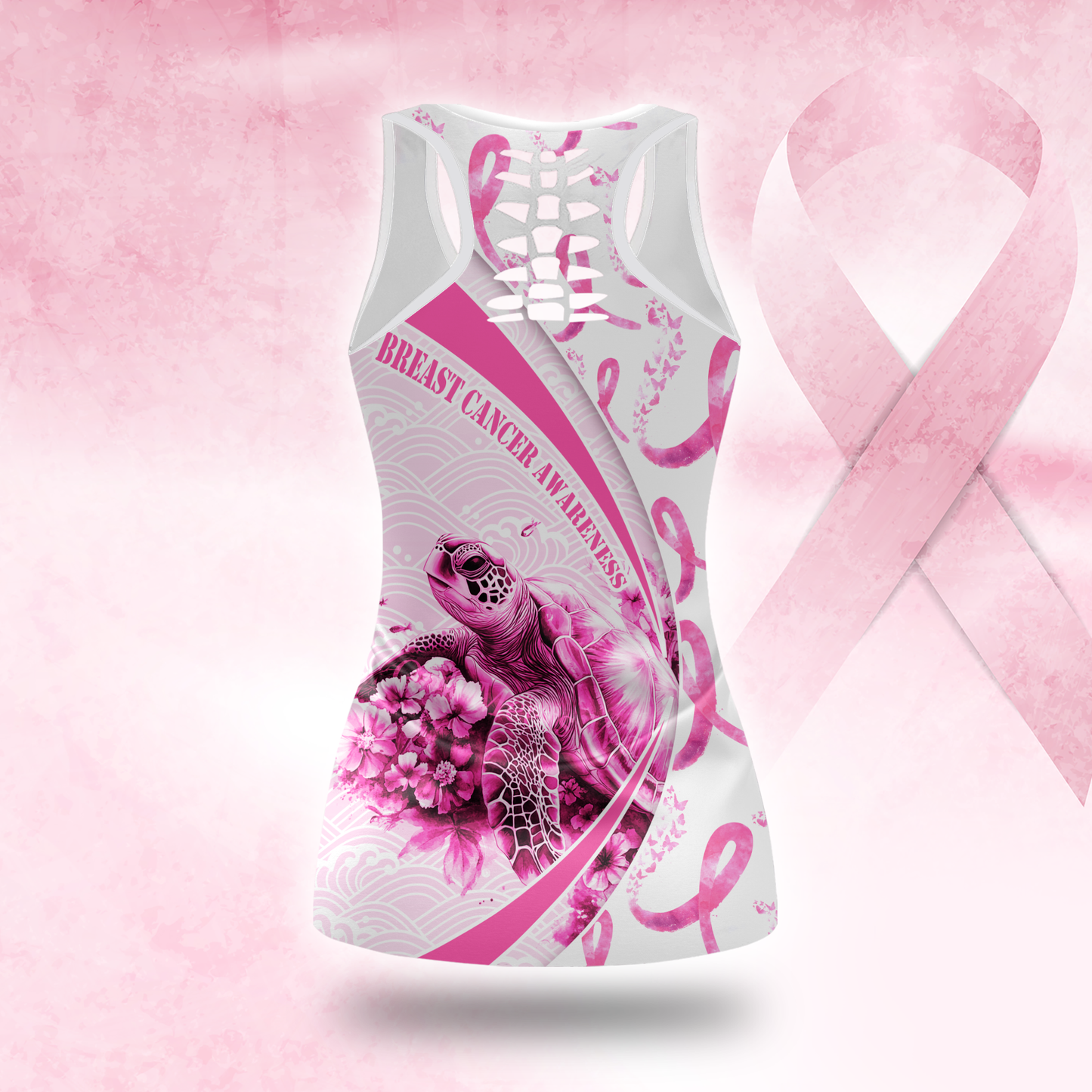 Personalized Breast Cancer Support Tank & Leggings with Turtle Graphic, Custom Choo