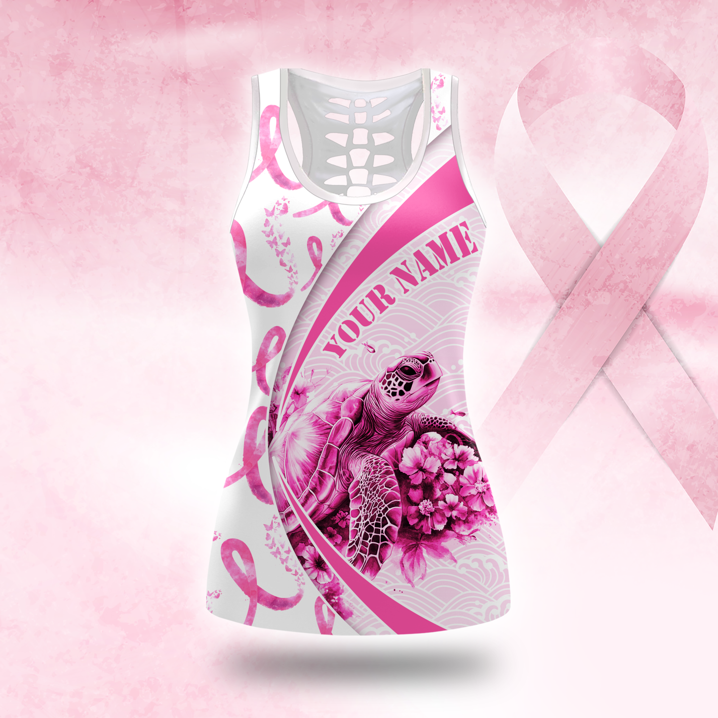 Personalized Breast Cancer Support Tank & Leggings with Turtle Graphic, Custom Choo