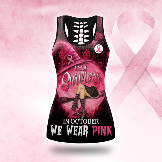 Personalized Breast Cancer Survivor Witch Leggings and Hollow Tank Set, Custom Choo