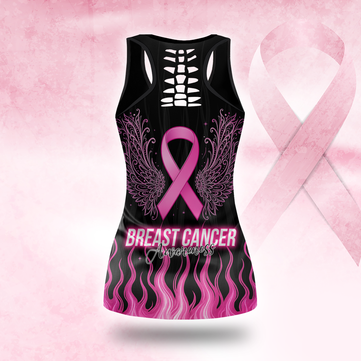 Personalized "Faith Over Fear" Breast Cancer Awareness Legging and Hollow Tank Set, Custom Choo