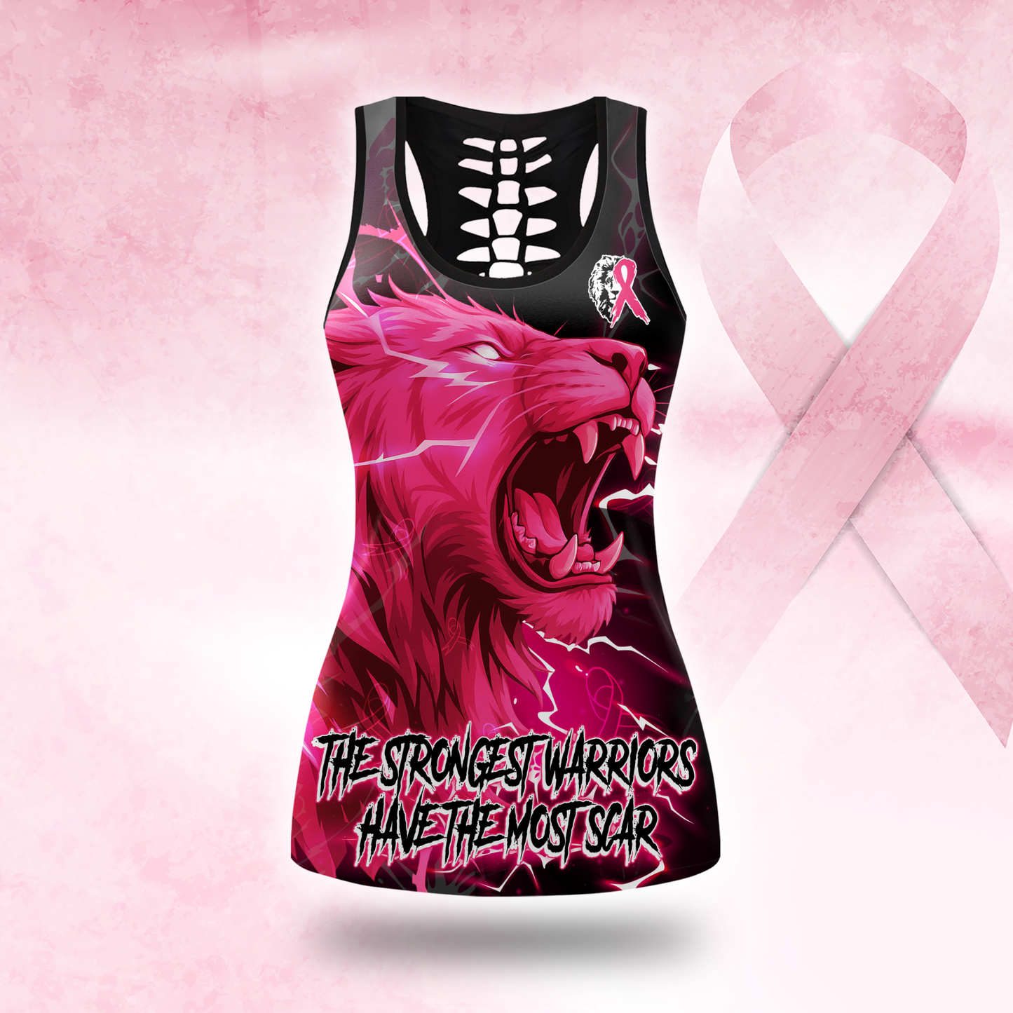 Breast Cancer Awareness Fierce Pink Lion & Lightning Leggings and Tank Outfit