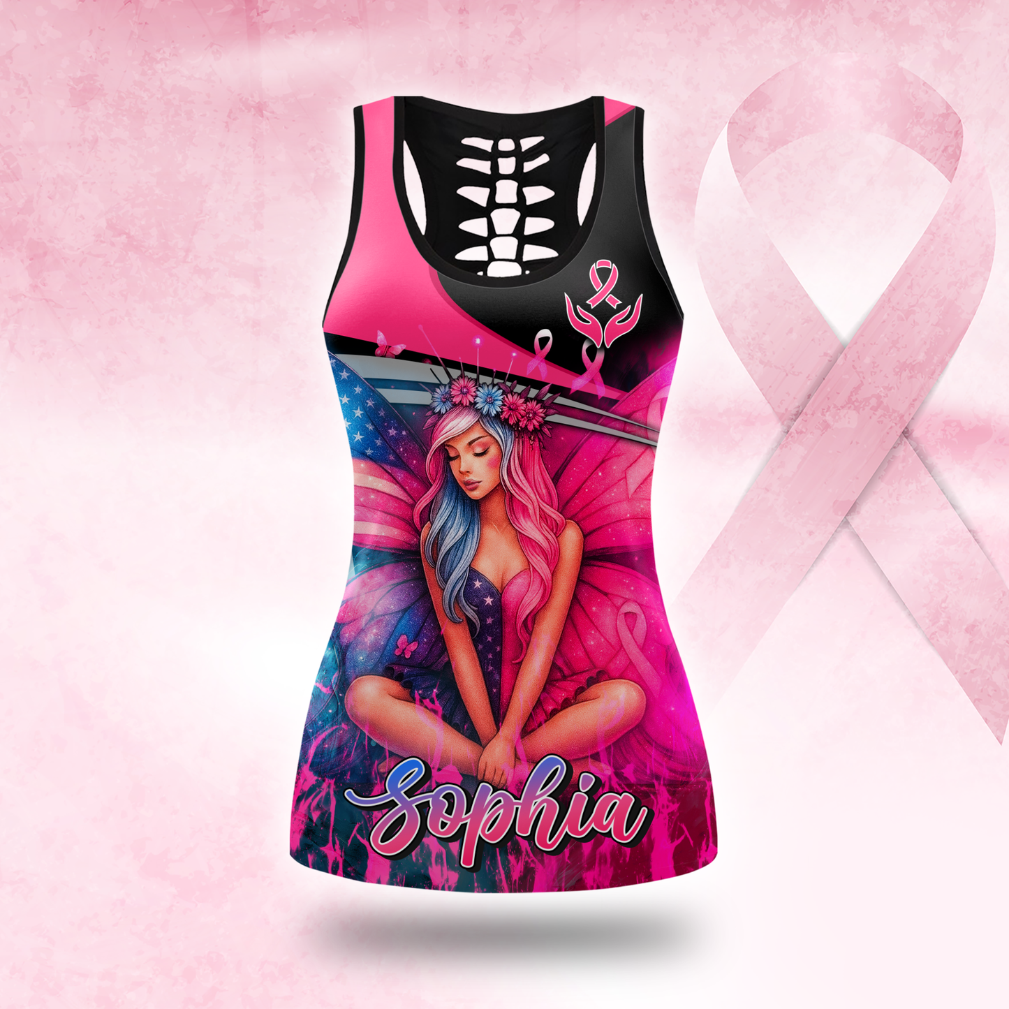 Personalized Fight Like A Fairy Girl - Combo Legging Tanktop Breast Cancer Awareness
