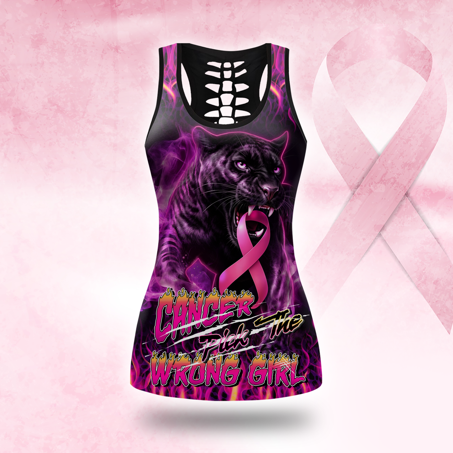 Personalized Cancer Pick The Wrong Girl - Combo Legging Tanktop Breast Cancer Awareness