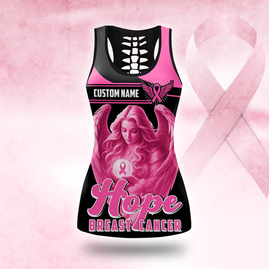 Personalized Breast Cancer Angel of Hope Leggings and Hollow Tank Set, Custom Choo