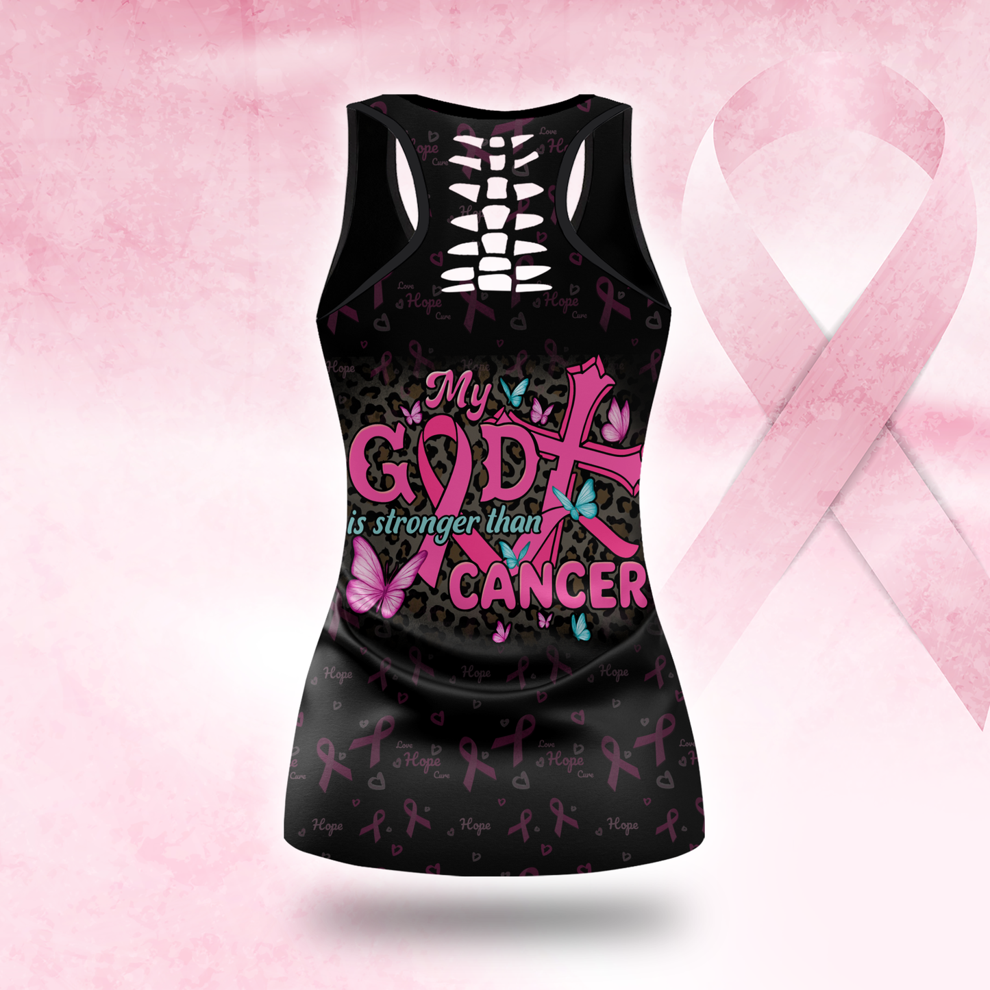 Personalized My God Is Stronger Than Cancer Awareness Combo Legging + Tanktop, Custom Choo