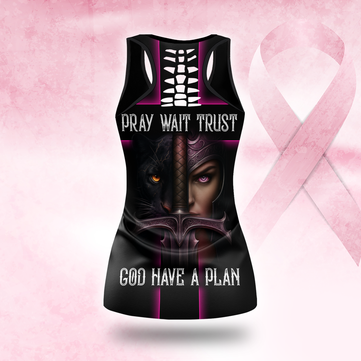 Personalized Breast Cancer "Cancer Beast" Leggings and Hollow Tank Set