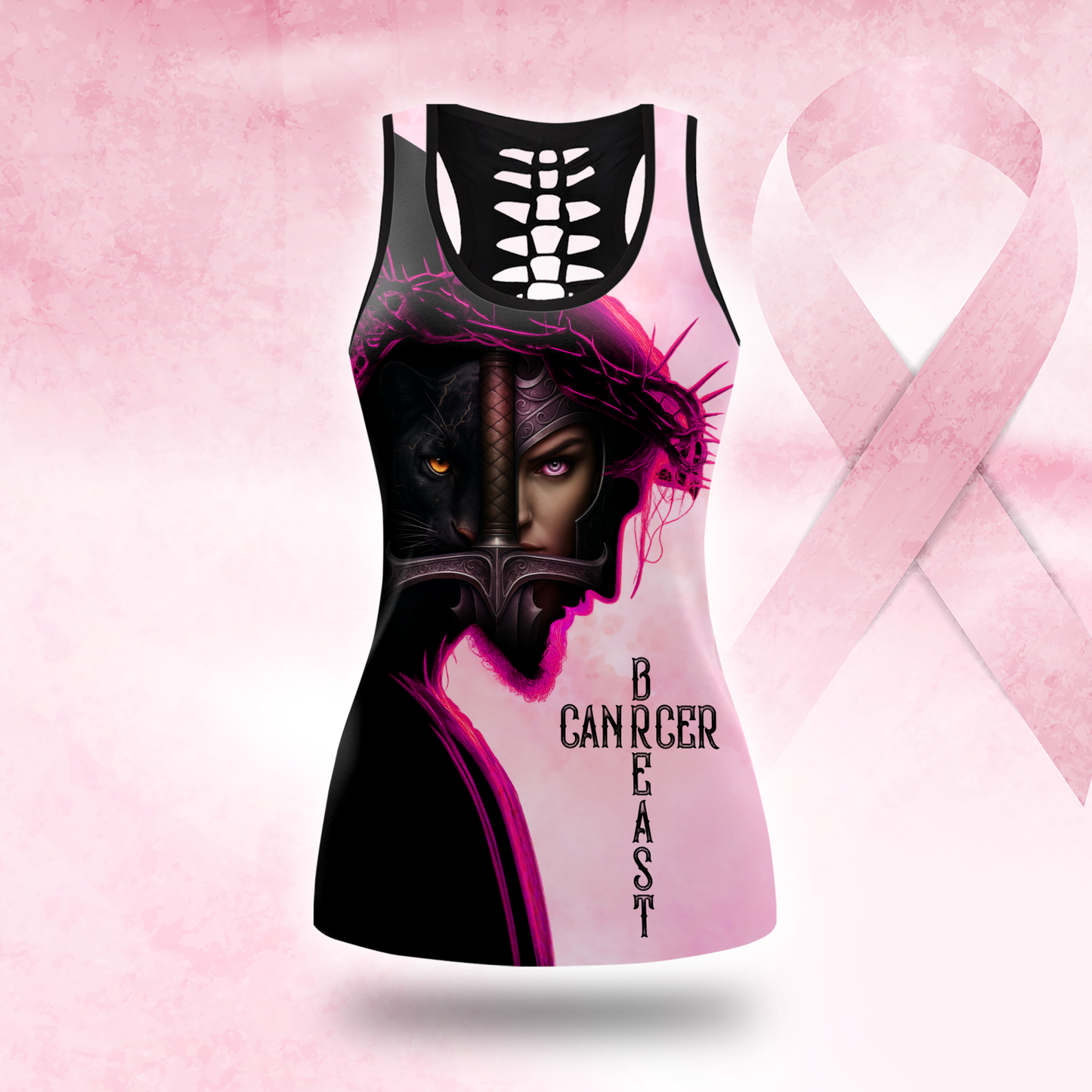 Personalized Breast Cancer "Cancer Beast" Leggings and Hollow Tank Set