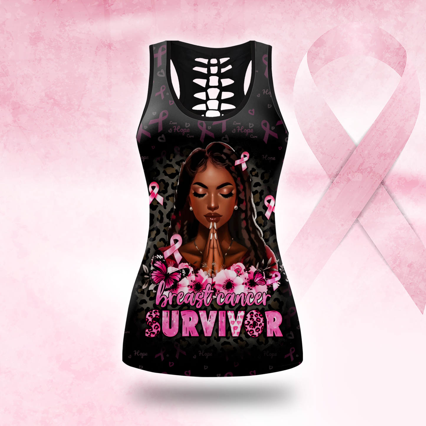 Personalized My God Is Stronger Than Cancer Awareness Combo Legging + Tanktop, Custom Choo