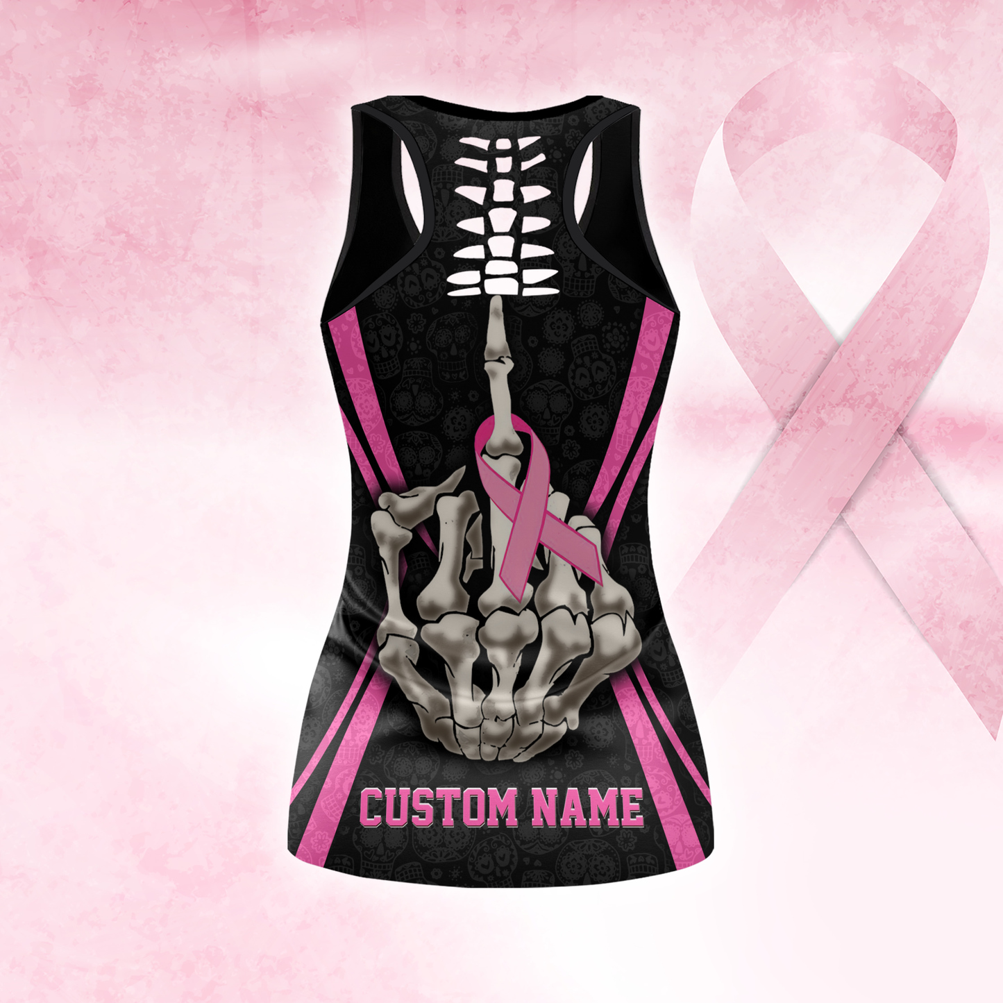 Personalized Sugar Skull Fight Like A Girl - Combo Legging Breast Cancer Awareness