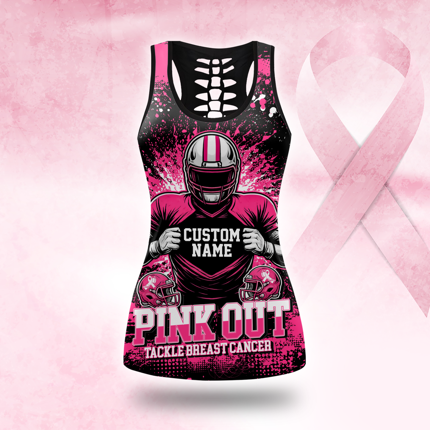 Custom Pink Out Combo – Breast Cancer Awareness Football Tank Top & Leggings Set