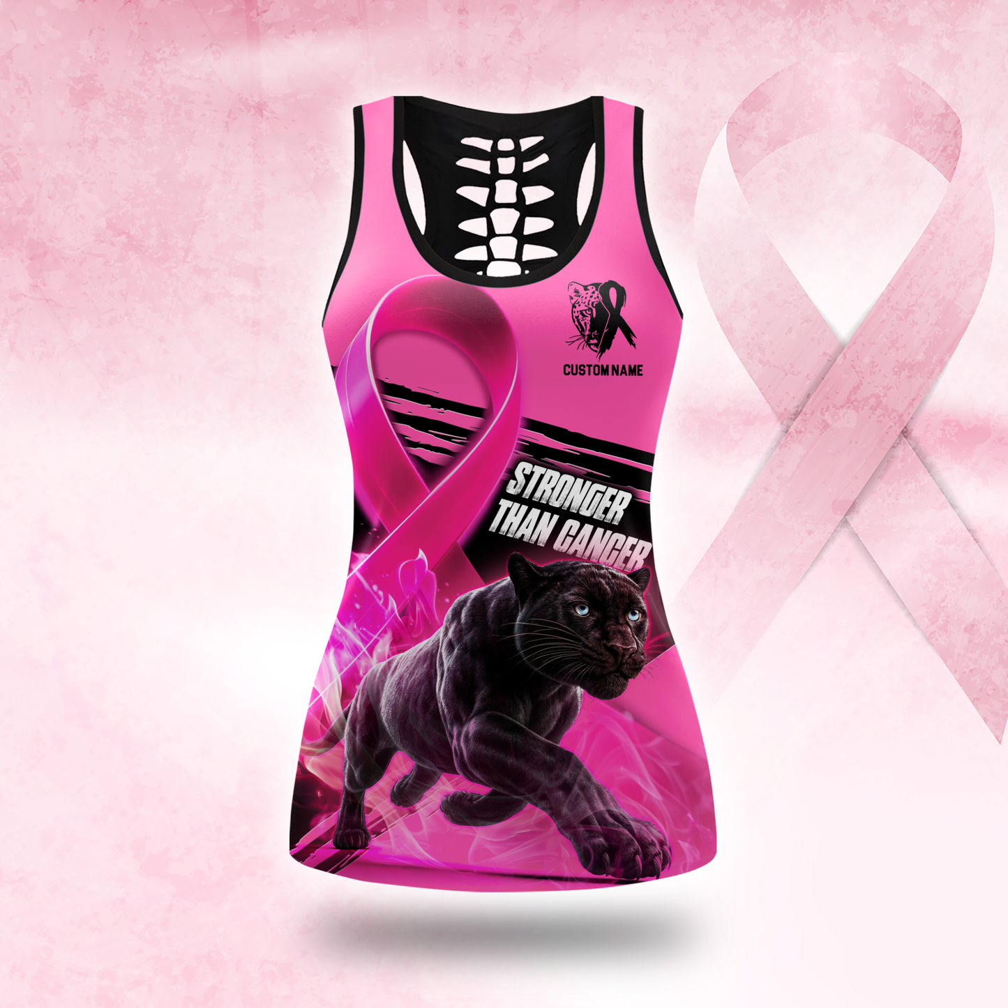 Personalized Stronger Than Cancer - Combo Legging Tanktop Breast Cancer Awareness