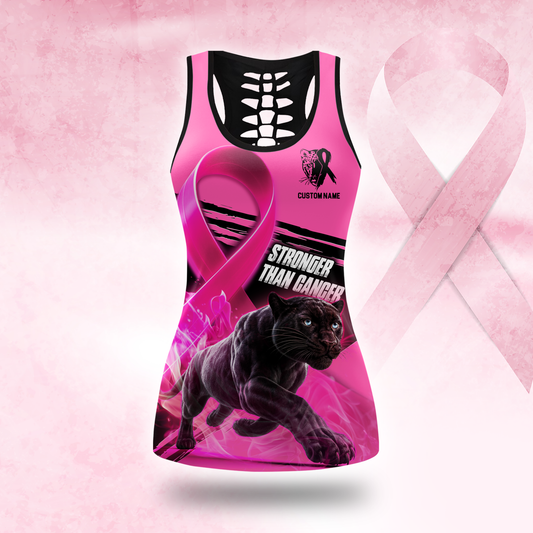 Personalized Stronger Than Cancer - Combo Legging Tanktop Breast Cancer Awareness, Custom Choo
