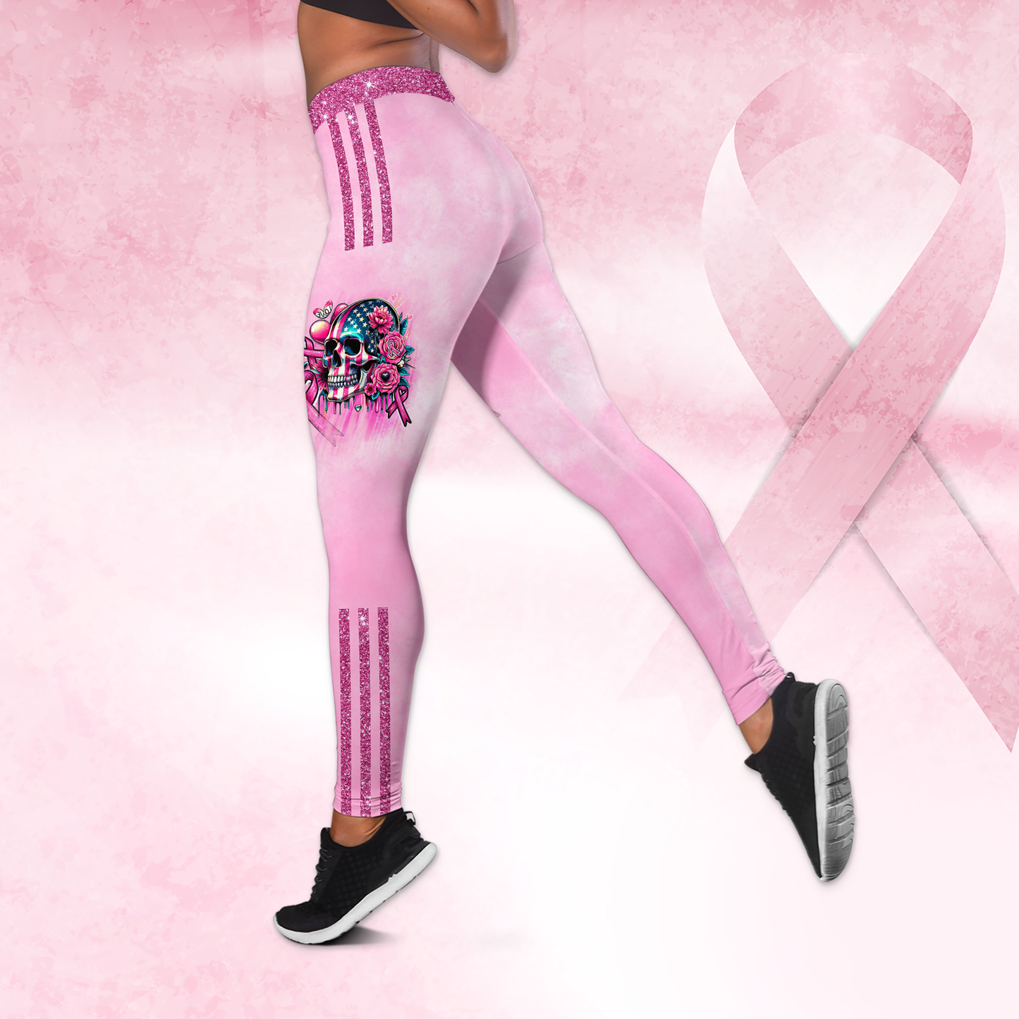 Fight Like A Girl, Breast Cancer Skull - Combo Legging Breast Cancer Awareness, Custom Choo