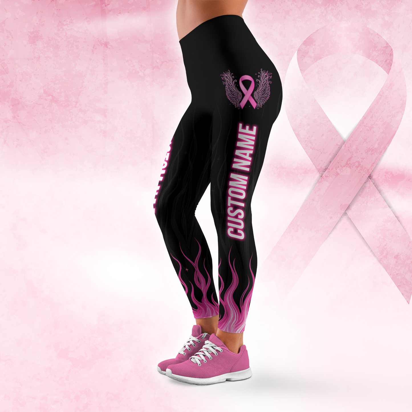 Personalized "Faith Over Fear" Breast Cancer Awareness Legging and Hollow Tank Set, Custom Choo