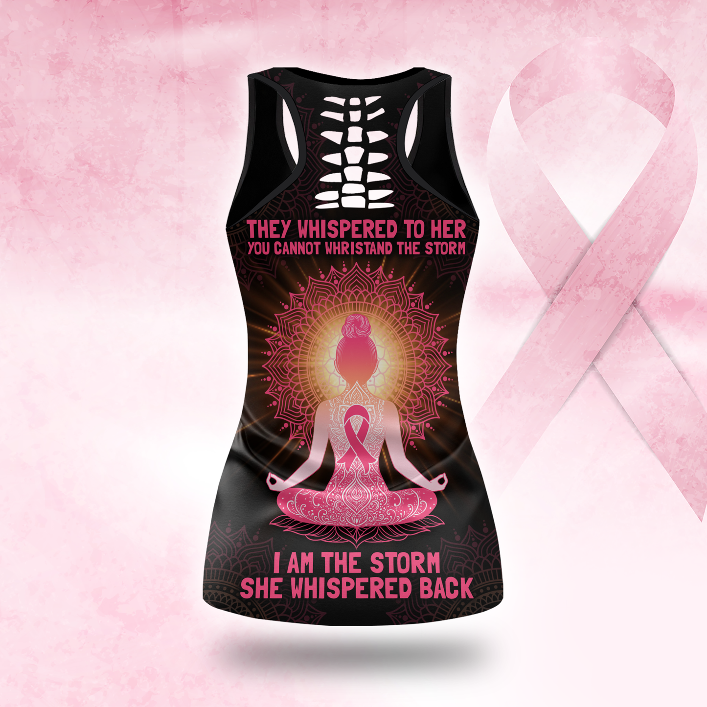 Custom Name Breast Cancer Awareness Outfit – Warrior Sunflower Yoga Girl Tank Top & Leggings Set