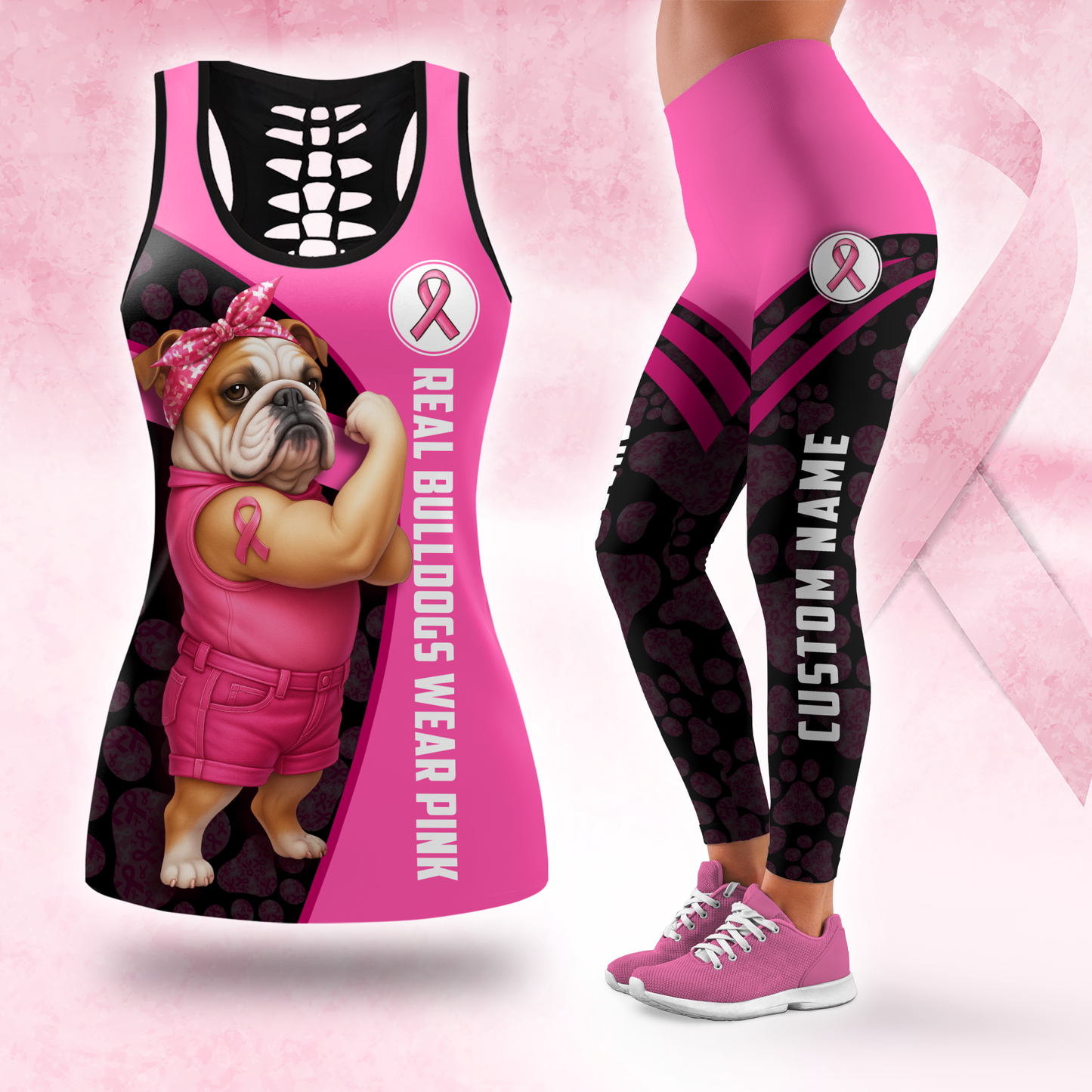 Personalized Real Bulldogs Wear Pink - Combo Legging Tanktop Breast Cancer Awareness