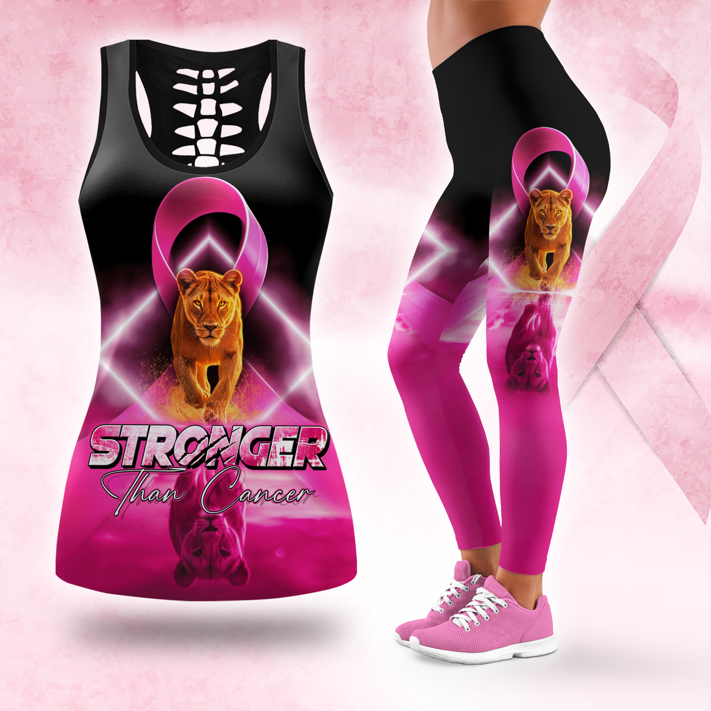 Stronger Than Cancer - Combo Legging Breast Cancer Awareness