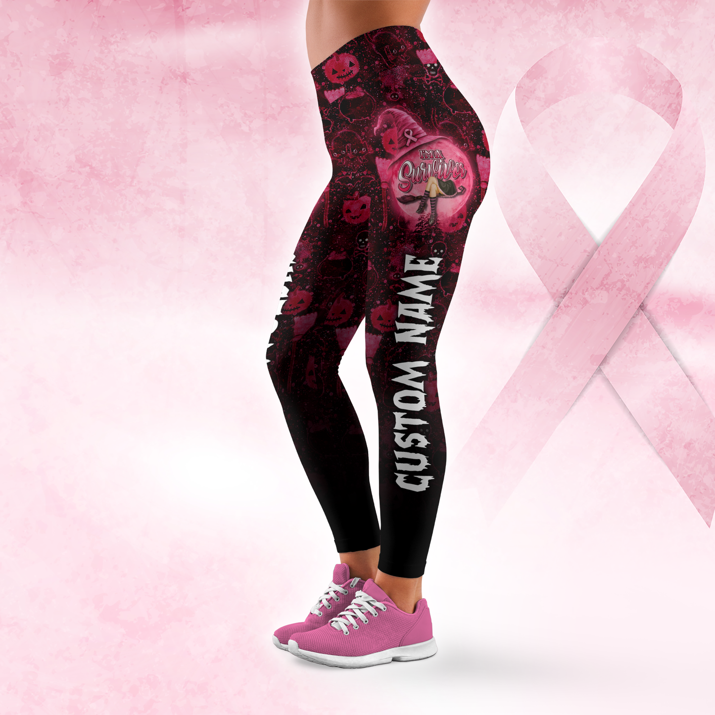 Personalized Breast Cancer Survivor Witch Leggings and Hollow Tank Set, Custom Choo