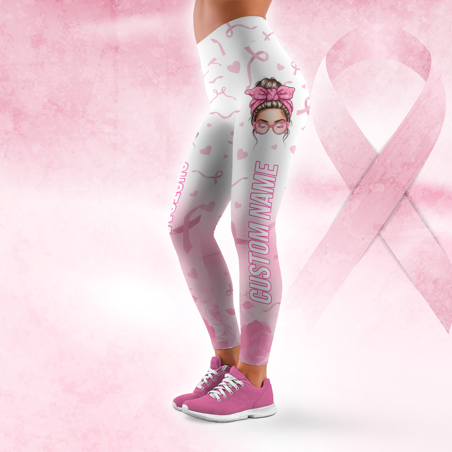 Personalized "Fight Like A Girl" Strong Woman Pink Bandana Leggings and Criss-Cross Tank Set