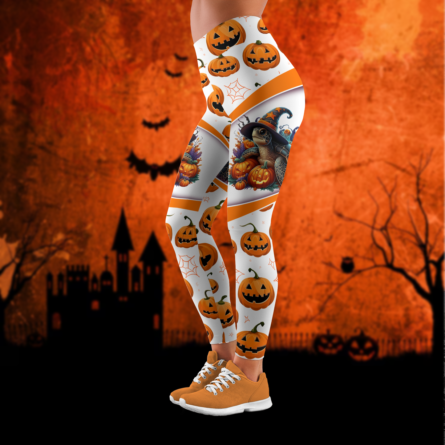 Personalized Turtle Halloween Outfit – Slow But Spooky Pumpkin Tank Top & Leggings Set, Custom Choo
