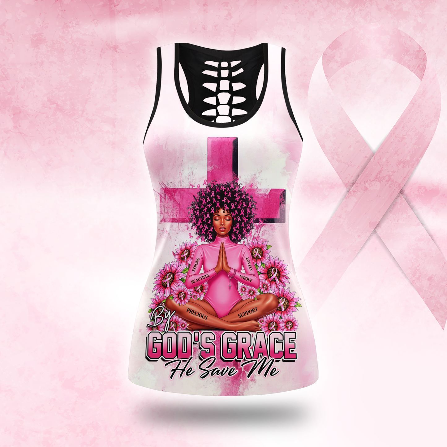 By God's Grace, He Save Me - Combo Legging Breast Cancer Awareness