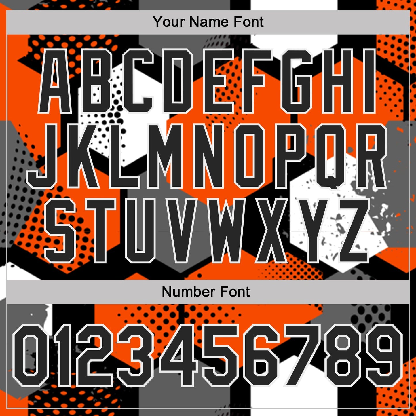 Custom Orange Black Gray-White Modern Geometric Tech Hexagon Grid Performance Polo Shirt